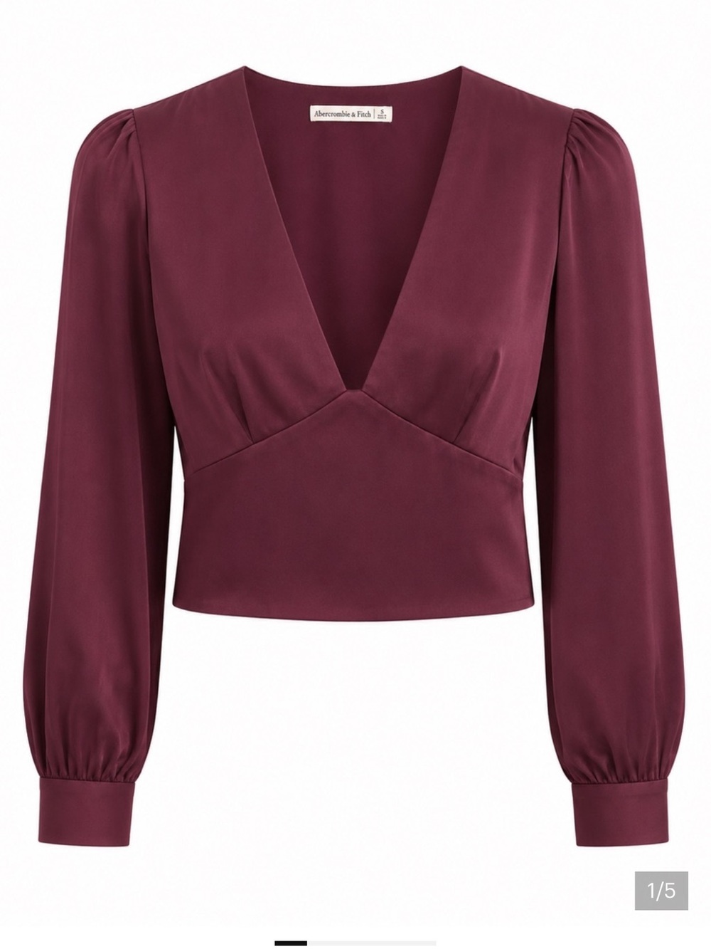 Abercrombie & Fitch Plum Satin V-Neck Puff Sleeve Blouse
